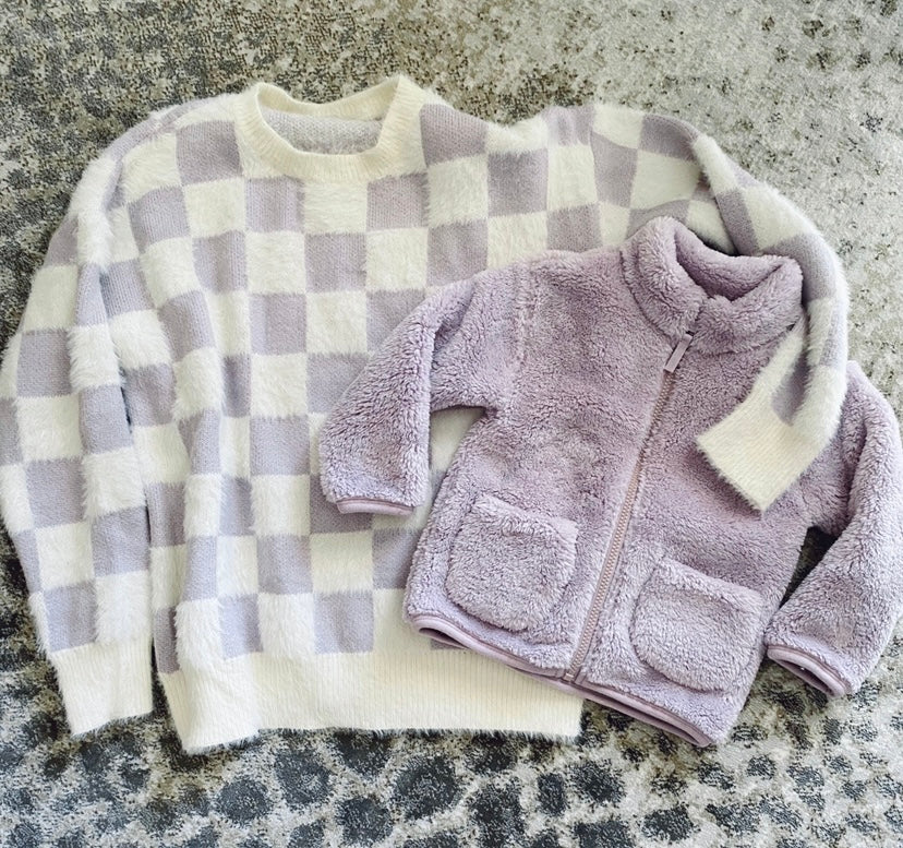 Fuzzy Checkered Sweater